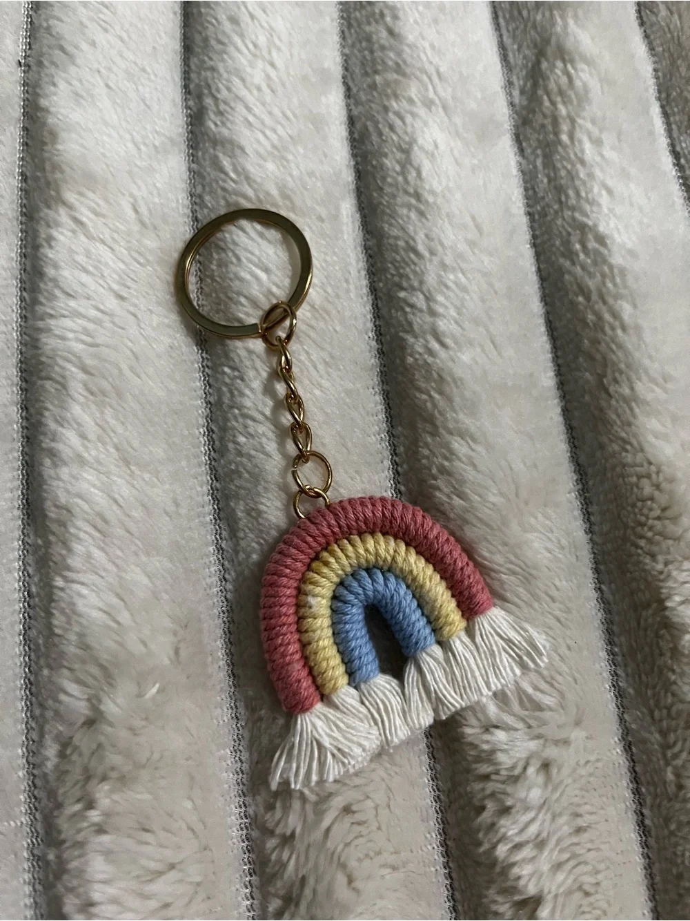 Handmade Rainbow Tassel Keychain - Pink, Yellow & Blue
